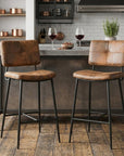 Set of Two 27" Brown And Black Suede And Steel Counter Height Bar Chairs