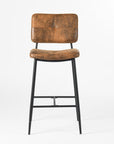 Set of Two 27" Brown And Black Suede And Steel Counter Height Bar Chairs