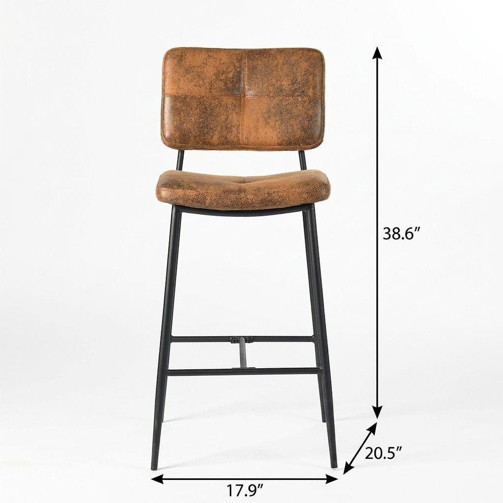 Set of Two 27" Brown And Black Suede And Steel Counter Height Bar Chairs