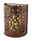 9" Brown Floral Iron Wall Sconce Candle Holder With Candle