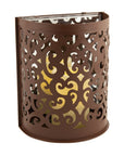 9" Brown Floral Iron Wall Sconce Candle Holder With Candle