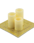 Set of Three Ivory Flameless Pillar Candles With Gold Holder
