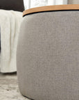26" Light Gray And Natural Wood And Upholstery Round Ottoman With Storage