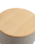 26" Light Gray And Natural Wood And Upholstery Round Ottoman With Storage