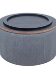 26" Dark Gray And Natural Wood And Upholstery Round Ottoman With Storage