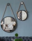 Black and Silver Round Accent Metal Mirror
