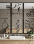 Set of Six Decorative Antiqued Glass Black Metal Framed Mirror Set