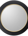 32" Black And Gold Lighted Round Metal Framed Accent Mirror