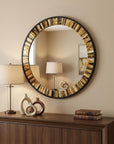 32" Brown and Black Faux Stone Round Framed Accent Mirror