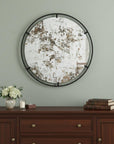 32" Black Round Iron Framed Accent Mirror