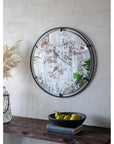 32" Black Round Iron Framed Accent Mirror