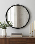 32" Black Iron Beaded Round Framed Accent Mirror