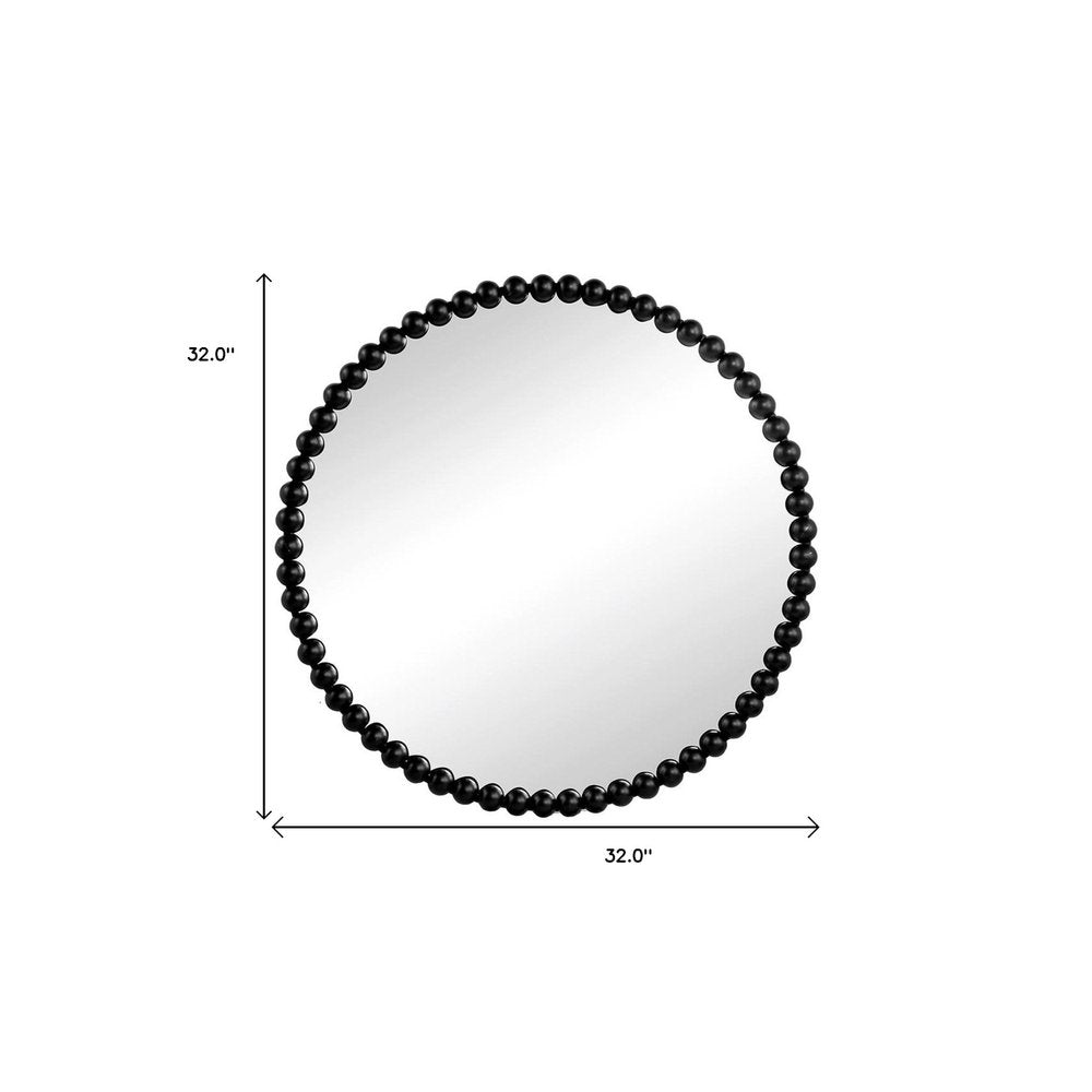 32" Black Iron Beaded Round Framed Accent Mirror