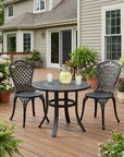 24" Black Rounded Metal Outdoor Bistro Table with Umbrella Hole