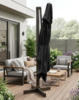 13' Black Polyester Rectangular Tilt Cantilever Patio Umbrella with Stand