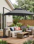 13' Gray Polyester Rectangular Tilt Cantilever Patio Umbrella with Stand