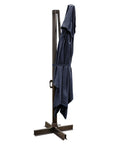 13' Navy Blue Polyester Rectangular Tilt Cantilever Patio Umbrella with Stand