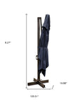 13' Navy Blue Polyester Rectangular Tilt Cantilever Patio Umbrella with Stand
