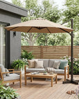 13' Tan Polyester Rectangular Tilt Cantilever Patio Umbrella with Stand