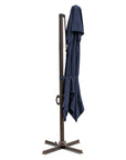 10' Navy Blue Polyester Square Tilt Cantilever Patio Umbrella with Stand
