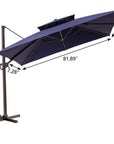 11' Navy Blue Polyester Round Tilt Cantilever Patio Umbrella with Stand