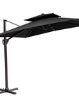 11' Black Polyester Round Tilt Cantilever Patio Umbrella with Stand