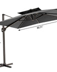 11' Gray Polyester Round Tilt Cantilever Patio Umbrella with Stand