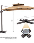 11' Tan Polyester Round Tilt Cantilever Patio Umbrella with Stand
