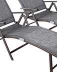 Set of Two Gray Aluminum Eight Position Adjustable Sling Outdoor Folding Chaise Lounges