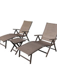 Set of Two Brown Aluminum Eight Position Adjustable Sling Outdoor Folding Chaise Lounges