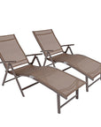 Set of Two Brown Aluminum Eight Position Adjustable Sling Outdoor Folding Chaise Lounges