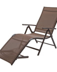Set of Two Brown Aluminum Eight Position Adjustable Sling Outdoor Folding Chaise Lounges