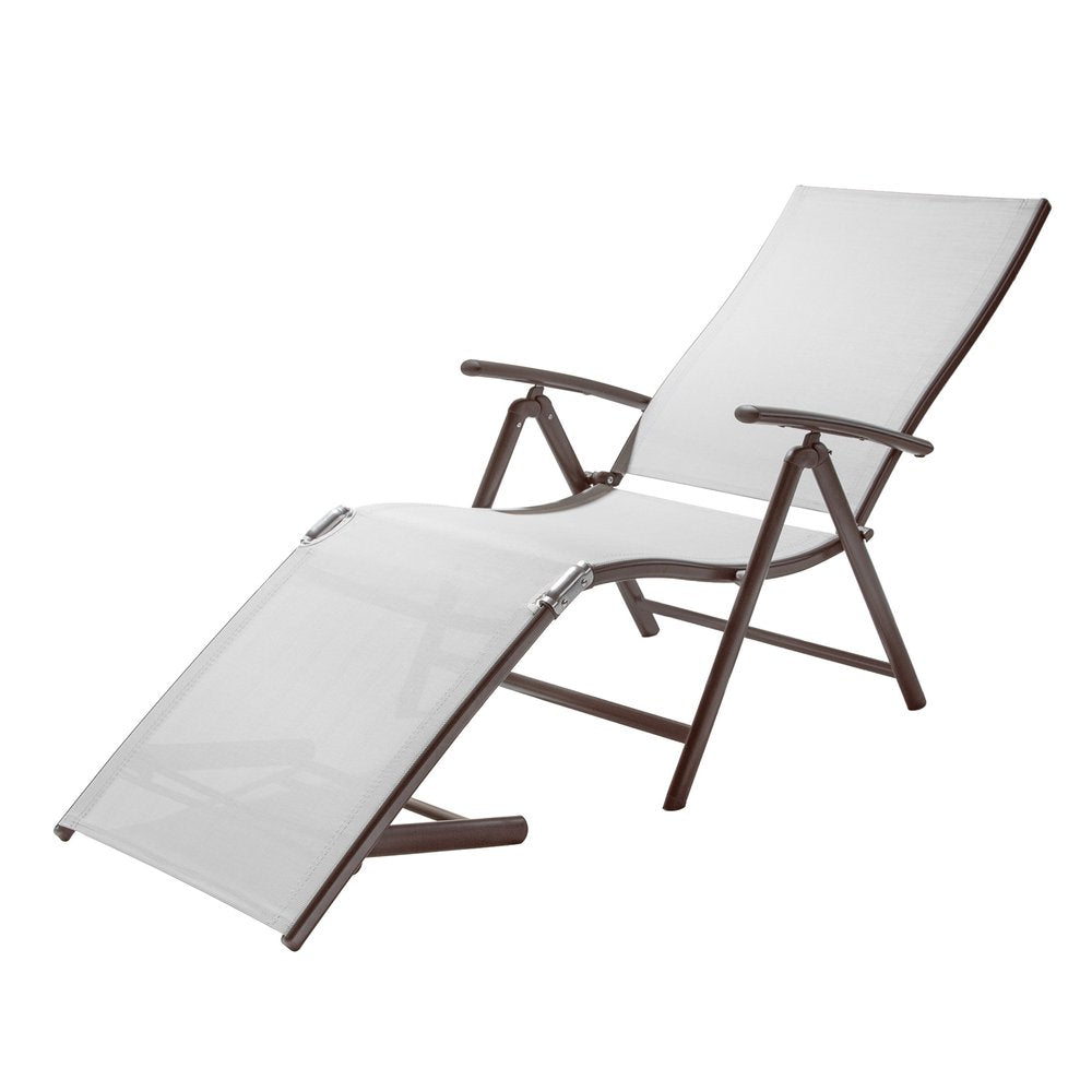 Set of Two Light Gray Aluminum Eight Position Adjustable Sling Outdoor Folding Chaise Lounges