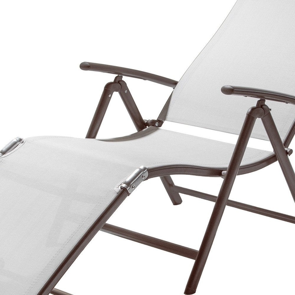 Set of Two Light Gray Aluminum Eight Position Adjustable Sling Outdoor Folding Chaise Lounges