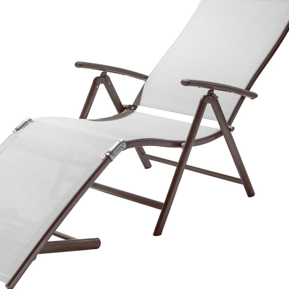 Set of Two Light Gray Aluminum Eight Position Adjustable Sling Outdoor Folding Chaise Lounges