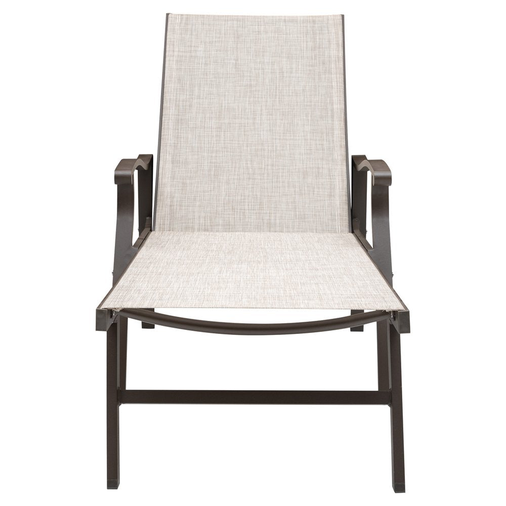 Set of Two Beige Aluminum Six Position Adjustable Outdoor Chaise Lounges