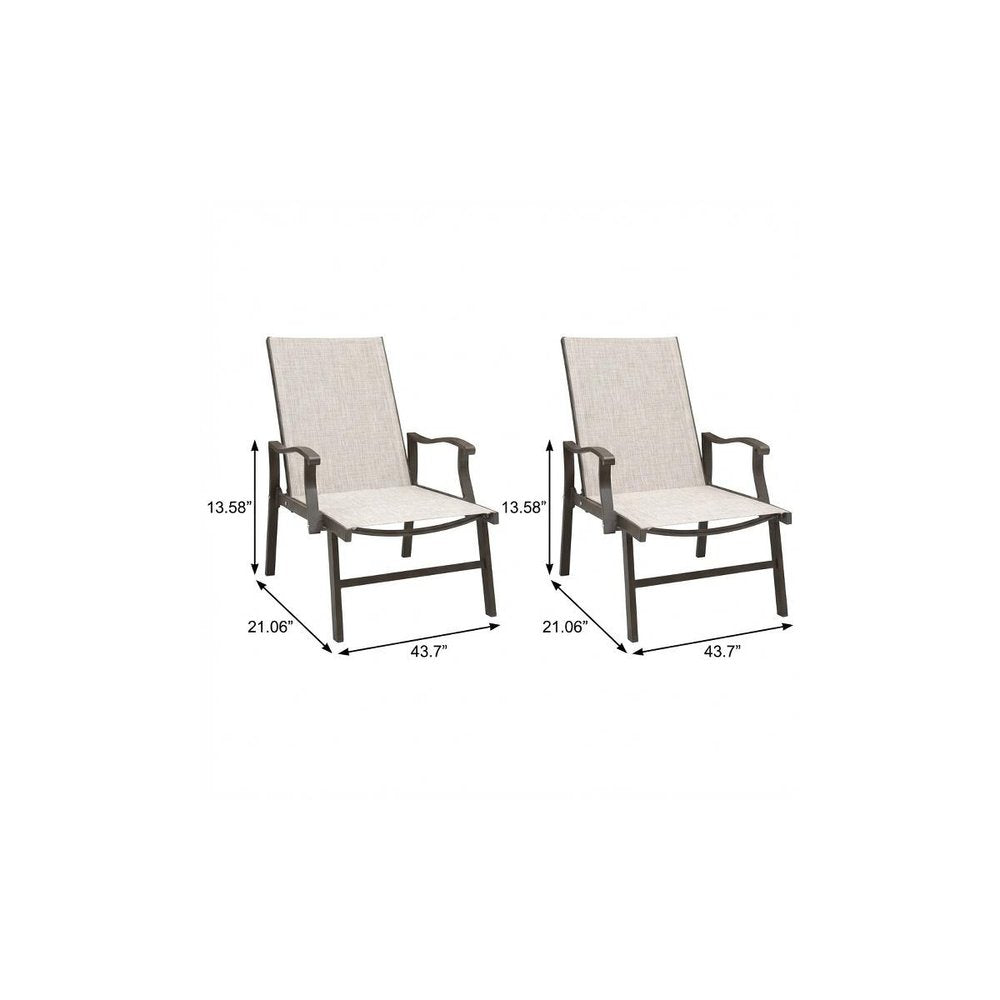 Set of Two Beige Aluminum Six Position Adjustable Outdoor Chaise Lounges