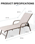 Set of Two Beige Aluminum Six Position Adjustable Sling Outdoor Stacking Chaise Lounges