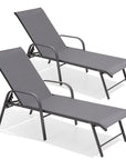 Set of Two Gray Aluminum Six Position Adjustable Outdoor Stacking Chaise Lounges