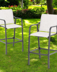 Set of Two 28" Gray Steel Outdoor Bar Height Chairs