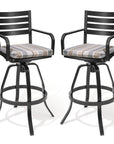 Set of Two 30" Black and Off White Aluminum Swivel Outdoor Bar Height Chairs
