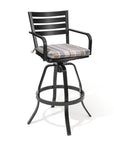Set of Two 30" Black and Off White Aluminum Swivel Outdoor Bar Height Chairs