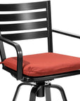 Set of Two 30" Black and Red Aluminum Swivel Outdoor Bar Height Chairs