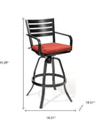 Set of Two 30" Black and Red Aluminum Swivel Outdoor Bar Height Chairs