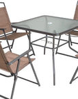Five Piece Clear and Brown Square Glass Dining Set with Four Chairs