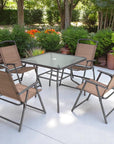 Five Piece Clear and Brown Square Glass Dining Set with Four Chairs