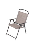 Set of Four 35" Brown Steel Sling Outdoor Folding Arm Chairs