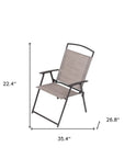 Set of Four 35" Brown Steel Sling Outdoor Folding Arm Chairs