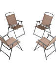 Set of Four Brown Steel Sling Outdoor Folding Stacking Dining Chairs