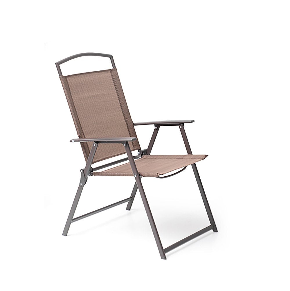 Set of Four Brown Steel Sling Outdoor Folding Stacking Dining Chairs